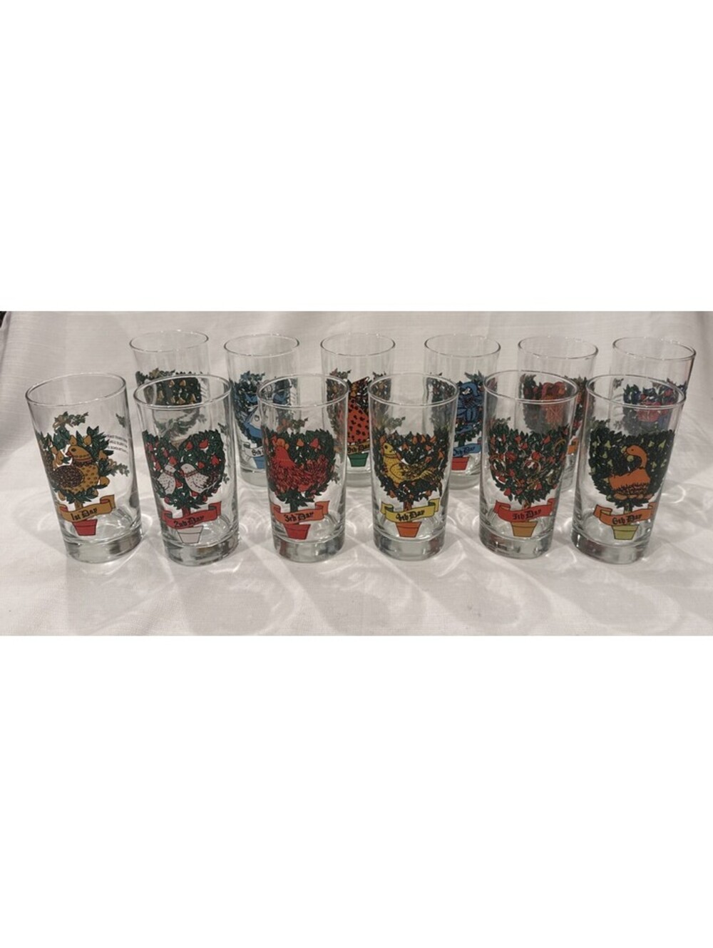 12 Days of Christmas 12 Ounce Drinking Glasses Set American Glass Indiana Glass